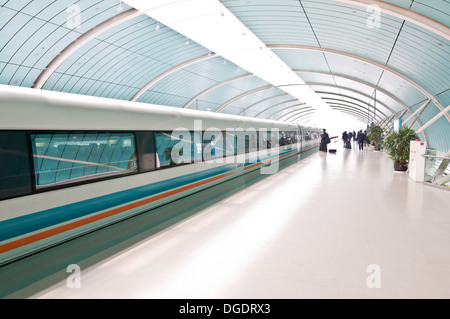 Shanghai Maglev Train also called Shanghai Transrapid - magnetic levitation train on Longyang Road Station in Shanghai, China Stock Photo