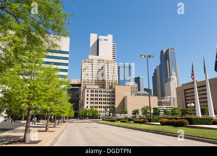 Downtown Dallas skyline Park Plaza from City Hall Dallas Texas USA Stock Photo