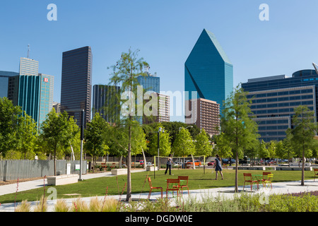 Dallas Skyline from Klyde Warren Park Arts District Texas USA Stock Photo