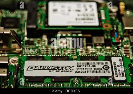 Memory module installed in the motherboard of a modern mini desktop computer Stock Photo