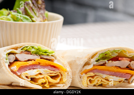 fresh and healthy club sandwich pita bread roll Stock Photo