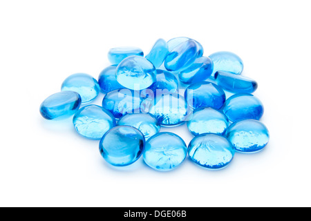 blue glass beads isolated on white background Stock Photo