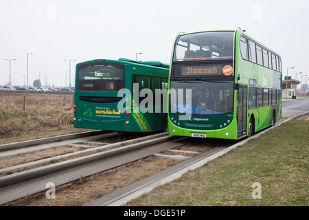 The Cambridgeshire Guided Busway, known locally as The Busway, connects Cambridge, Huntingdon and St Ives in the English county of Cambridgeshire. Stock Photo