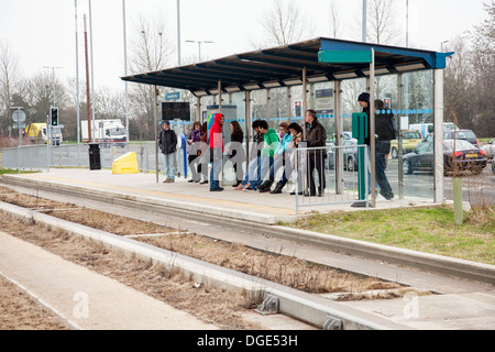 The Cambridgeshire Guided Busway, known locally as The Busway, connects Cambridge, Huntingdon and St Ives in the English county of Cambridgeshire. Stock Photo