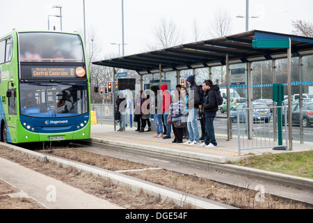 The Cambridgeshire Guided Busway, known locally as The Busway, connects Cambridge, Huntingdon and St Ives in the English county of Cambridgeshire. Stock Photo