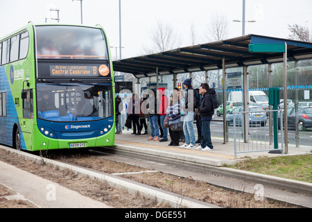 The Cambridgeshire Guided Busway, known locally as The Busway, connects Cambridge, Huntingdon and St Ives in the English county of Cambridgeshire. Stock Photo