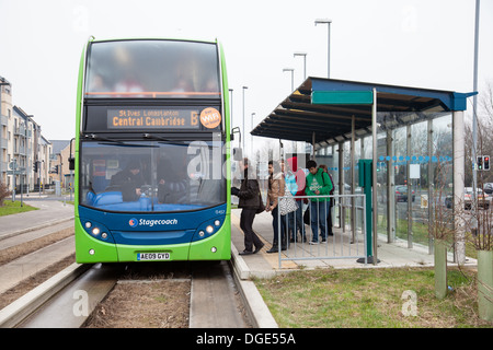 The Cambridgeshire Guided Busway, known locally as The Busway, connects Cambridge, Huntingdon and St Ives in the English county of Cambridgeshire. Stock Photo