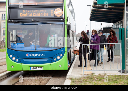 The Cambridgeshire Guided Busway, known locally as The Busway, connects Cambridge, Huntingdon and St Ives in the English county of Cambridgeshire. Stock Photo