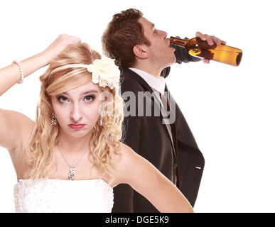 Alcoholic problem in weeding couple. Stock Photo