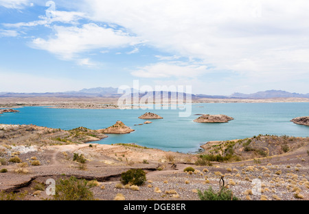 View over Lake Mead from Sunset View Overlook, Nevada, USA - much of the dry land used to be covered in water Stock Photo