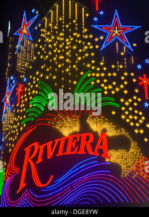 The Riviera hotel and casino sign in Las Vegas. Stock Photo