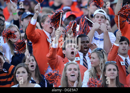 College Station, Texas, USA. 19th Oct, 2013. October 19, 2013: Auburn Tigers fans celebrates after winning the upset during the NCAA football game between the Auburn Tigers and the Texas A&M University Aggies at Kyle Field Stadium in College Station, Auburn wins against Texas A&M, 45-41. © csm/Alamy Live News Stock Photo