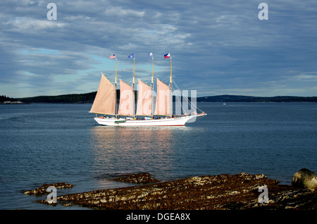 Afternoon sunlight on the schooner 'Margaret Todd' sailing out of Bar Harbor, Maine. Stock Photo