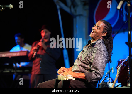 Kenny Neal, a blues musician. swamp blues ,guitar player,soloist,at Island Park Blues Festival2013. Stock Photo