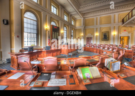 An interior view of the Senate Chamber in the Maine State House in Augusta, Maine. Stock Photo