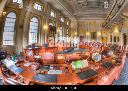 An interior view of the Senate Chamber in the Maine State House in Augusta, Maine. Stock Photo