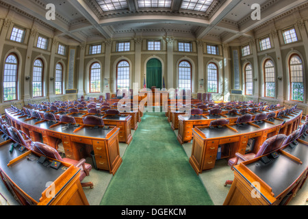 An interior view of the House Chamber in the Maine State House in Augusta, Maine. Stock Photo