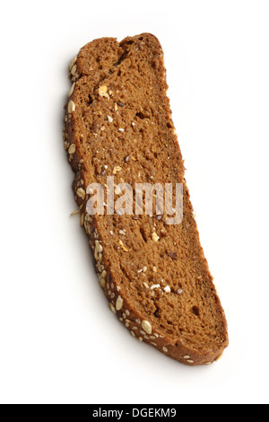 Slice of brown bread on white Stock Photo