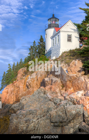 Bass Harbor Head Lighthouse overlooks the entrance to Bass Harbor and Blue Hill Bay in Tremont, Maine in Acadia National Park. Stock Photo