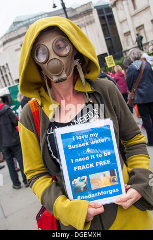 London, UK. 20th Oct, 2013. Anti-fracking campaigners gather in Trafalgar Square to protest against fracking through poetry and song. Credit:  Paul Davey/Alamy Live News Stock Photo