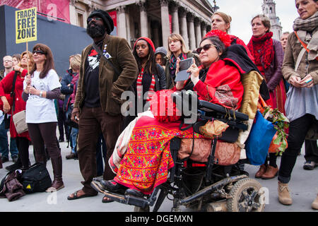 London, UK. 20th Oct, 2013. Anti-fracking campaigners gather in Trafalgar Square to protest against fracking through poetry and song. Credit:  Paul Davey/Alamy Live News Stock Photo