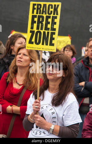 London, UK. 20th Oct, 2013. Anti-fracking campaigners gather in Trafalgar Square to protest against fracking through poetry and song. Credit:  Paul Davey/Alamy Live News Stock Photo