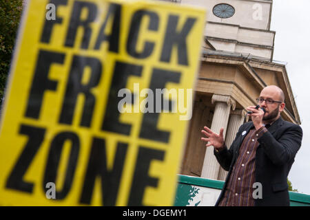 London, UK. 20th Oct, 2013. Anti-fracking campaigners gather in Trafalgar Square to protest against fracking through poetry and song. Credit:  Paul Davey/Alamy Live News Stock Photo