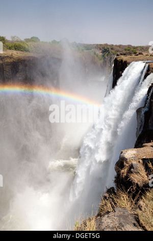 Victoria Falls, Zambia with rainbow, seen from Livingstone Island on the Zambia side, Africa Stock Photo