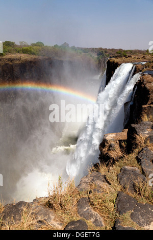 Victoria Falls, Rainbow Falls from the Zambia side, Africa Stock Photo