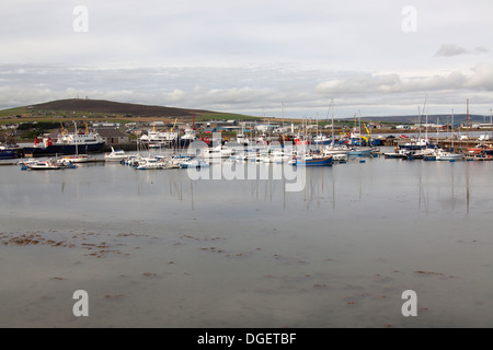 Islands of Orkney, Scotland. View of Kirkwall marina and harbour, with the industrial estate in the background. Stock Photo