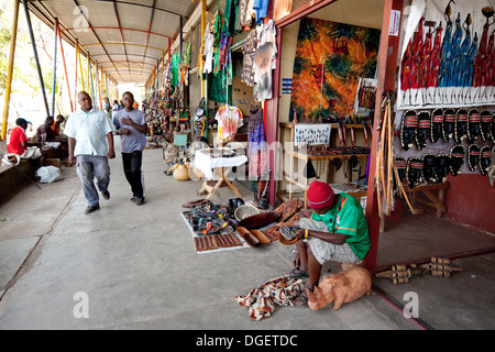 Street scene with craft and curio shops, Livingstone town centre, Zambia Africa Stock Photo