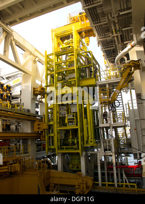 BOP blow out preventer inside ultra deep waters drilling ship Ocean Rig ...