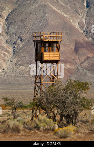 Replica Guard Tower, Manzanar Japanese World War II internment camp, near Independence, Eastern Sierra, California Stock Photo