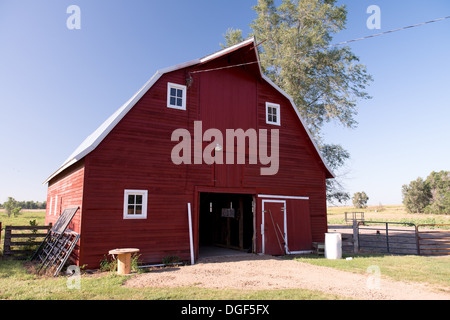 Red Barn with White Windows Stock Photo