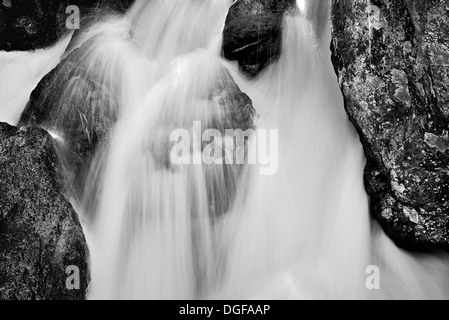 Argentina, Iguassu National Park: Black and White image showing individual cascade of Iguassu Falls Stock Photo