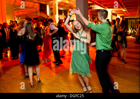 Young couple dancing at the prom of a dance school, Germany Stock Photo