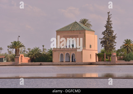 Pavilion in the Menara Gardens or Jardin de la Menara, UNESCO World Heritage Site, Marrakesh, Marrakesh-Tensift-El Haouz region Stock Photo