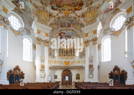 Interior, organ, Wieskirche church or Pilgrimage Church of Wies, UNESCO World Heritage Site, Wies, Steingaden Stock Photo