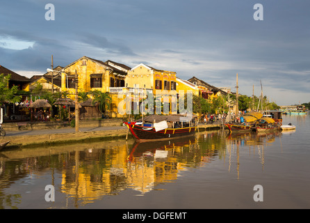 Hoi An riverside in Vietnam at sunset Stock Photo