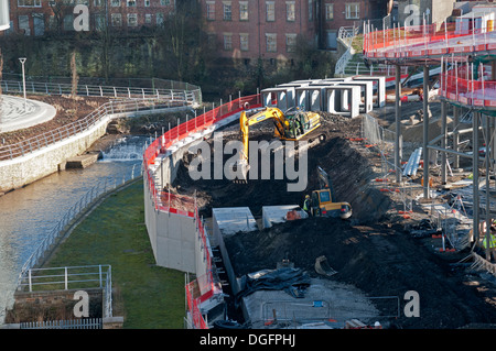 Small hydro-electric plant to power the transport interchange, under construction at Rochdale, Greater Manchester, England UK. Stock Photo