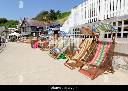 Deckchairs, Steephill Cove,Whitwell, Ventnor, Isle of Wight, England, UK. GB. Stock Photo