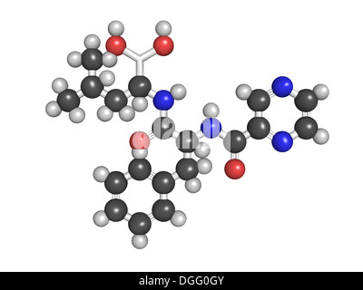 Bortezomib cancer drug (proteasome inhibitor), chemical structure. Stock Photo