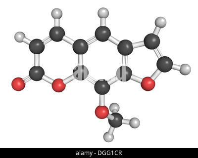 methoxsalen (psoralen) skin disease drug, chemical structure. Used in PUVA therapy in combination with UVA radiatio Stock Photo