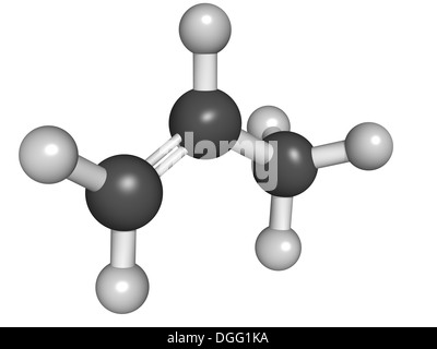 Chemical structure of propylene (propene), polypropylene (PP, polypropene) plastic building block Stock Photo