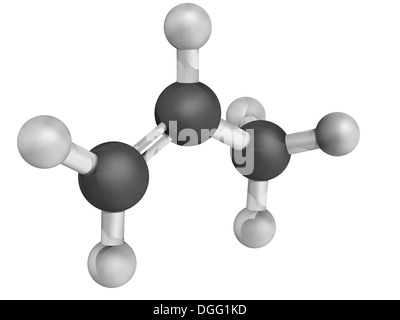 Chemical structure of propylene (propene), polypropylene (PP, polypropene) plastic building block Stock Photo