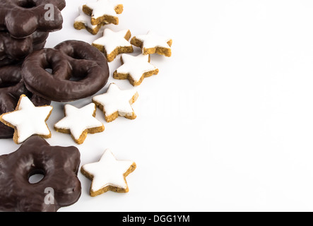 Black and White Christmas Cookies - Gingerbread and Cinnamon Stars Stock Photo