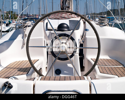 Helm station on sailing boat Stock Photo