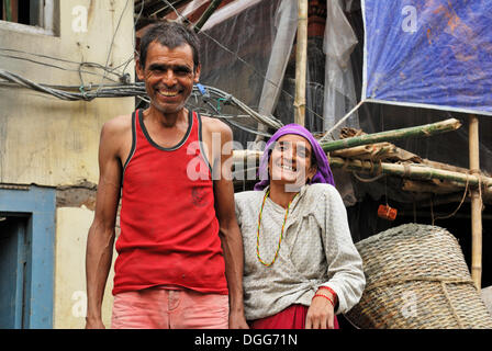 Male and female road workers, Thamel, Kathmandu, Nepal, Asia Stock Photo