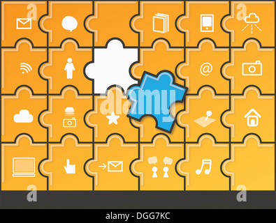 an illustration of icons on puzzle pieces Stock Photo