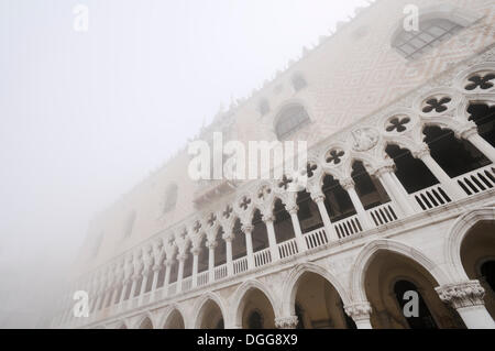 Doge's Palace, Palazzo Ducale in the fog, Piazzetta San Marco, St. Mark's Square, Venice, Venezia, Veneto, Italy, Europe Stock Photo